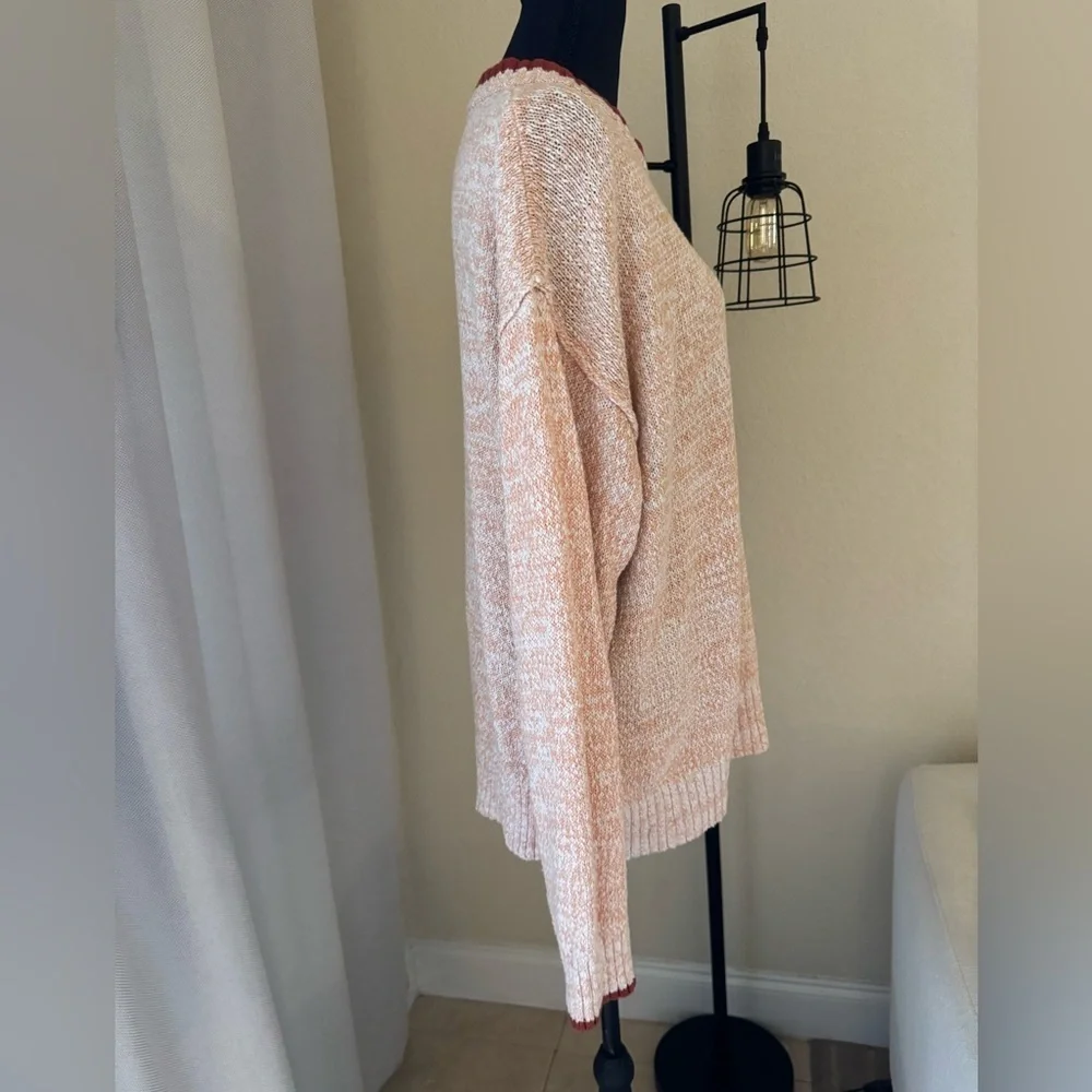 BDG Clark Oversized Cotton Sweater Small Cream Red Crewneck Streetwear